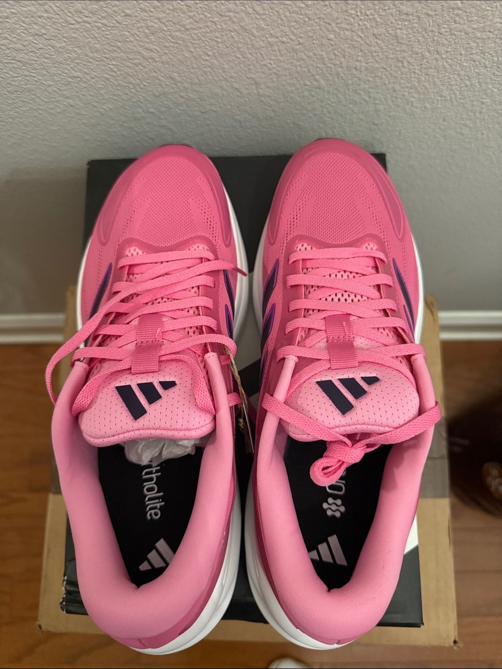adidas Women's Pink Running Shoes with Purple Stripes - Picture 3 of 5